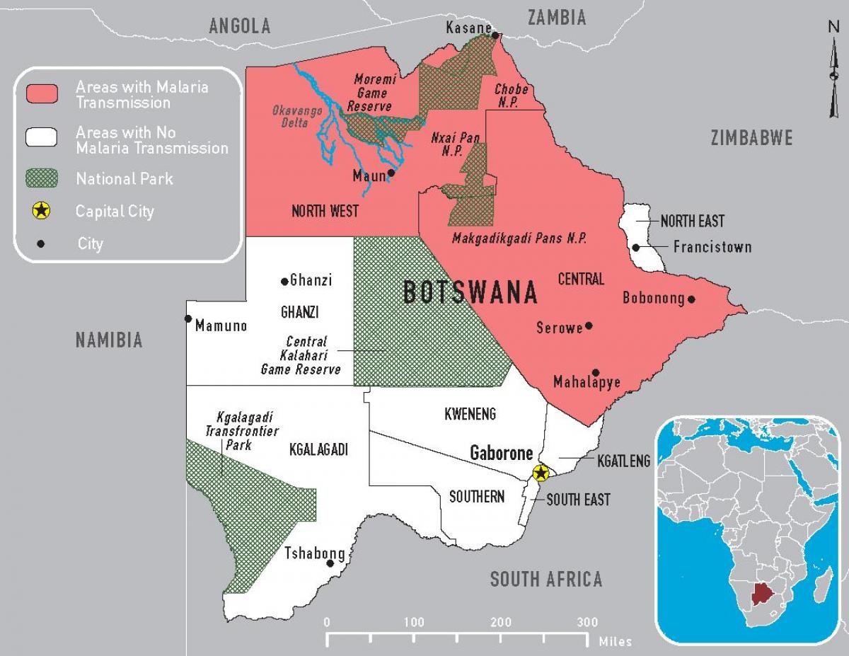 bản đồ của Botswana sốt rét