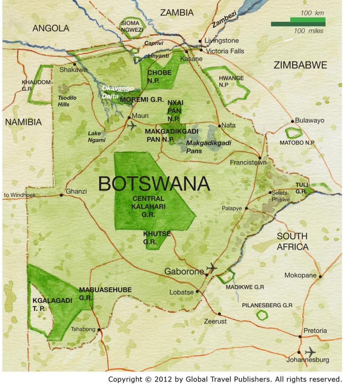 bản đồ của Botswana dự trữ trò chơi