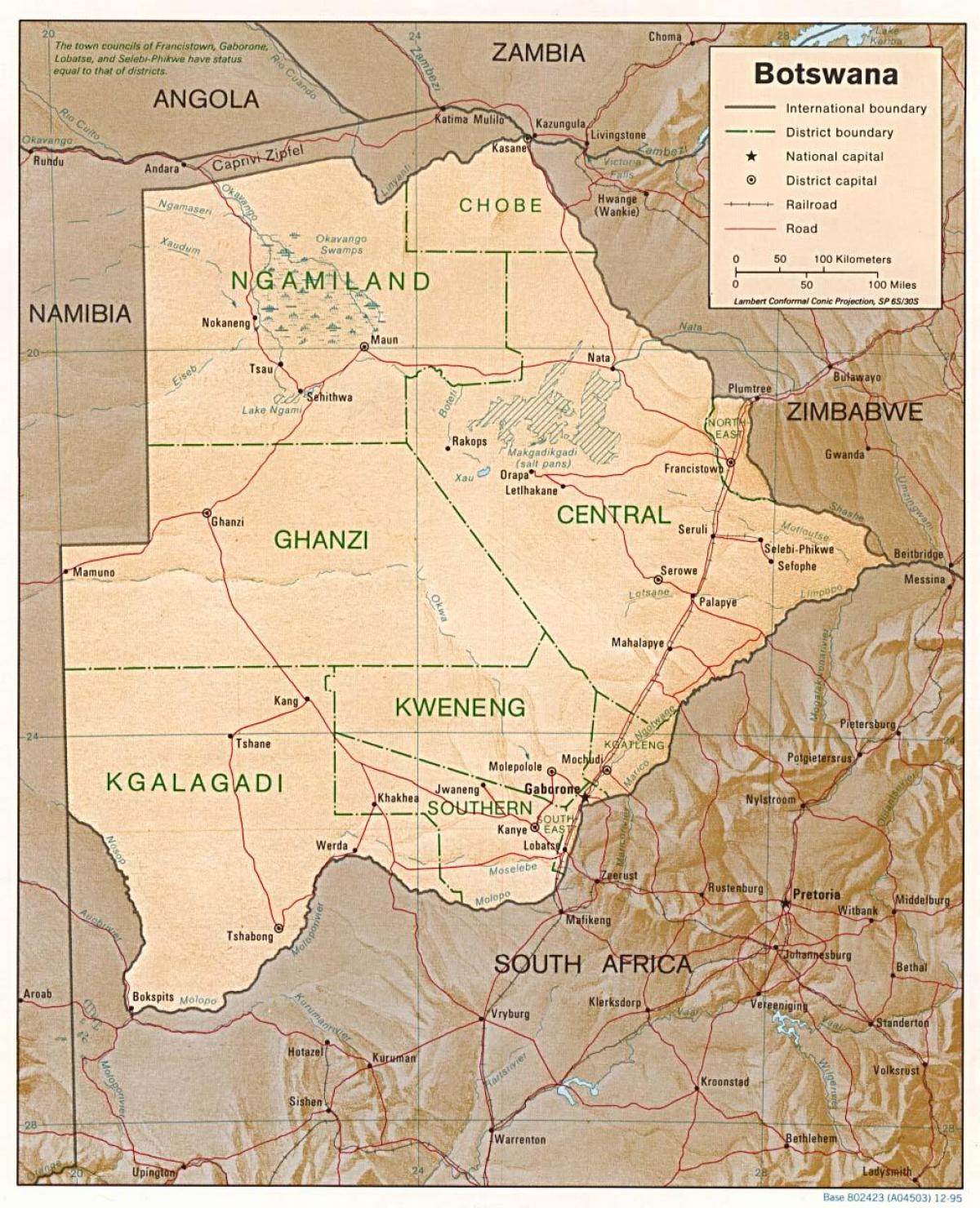 bản đồ của Botswana đang ở thị trấn và làng mạc